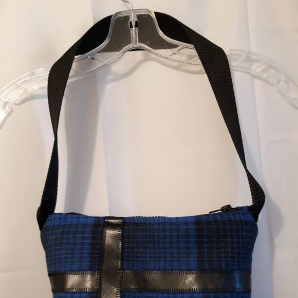 New Classic Plaid Wool Top handle Purse Shoulder bag Blue Black Faux leathertrim - Picture 3 of 10